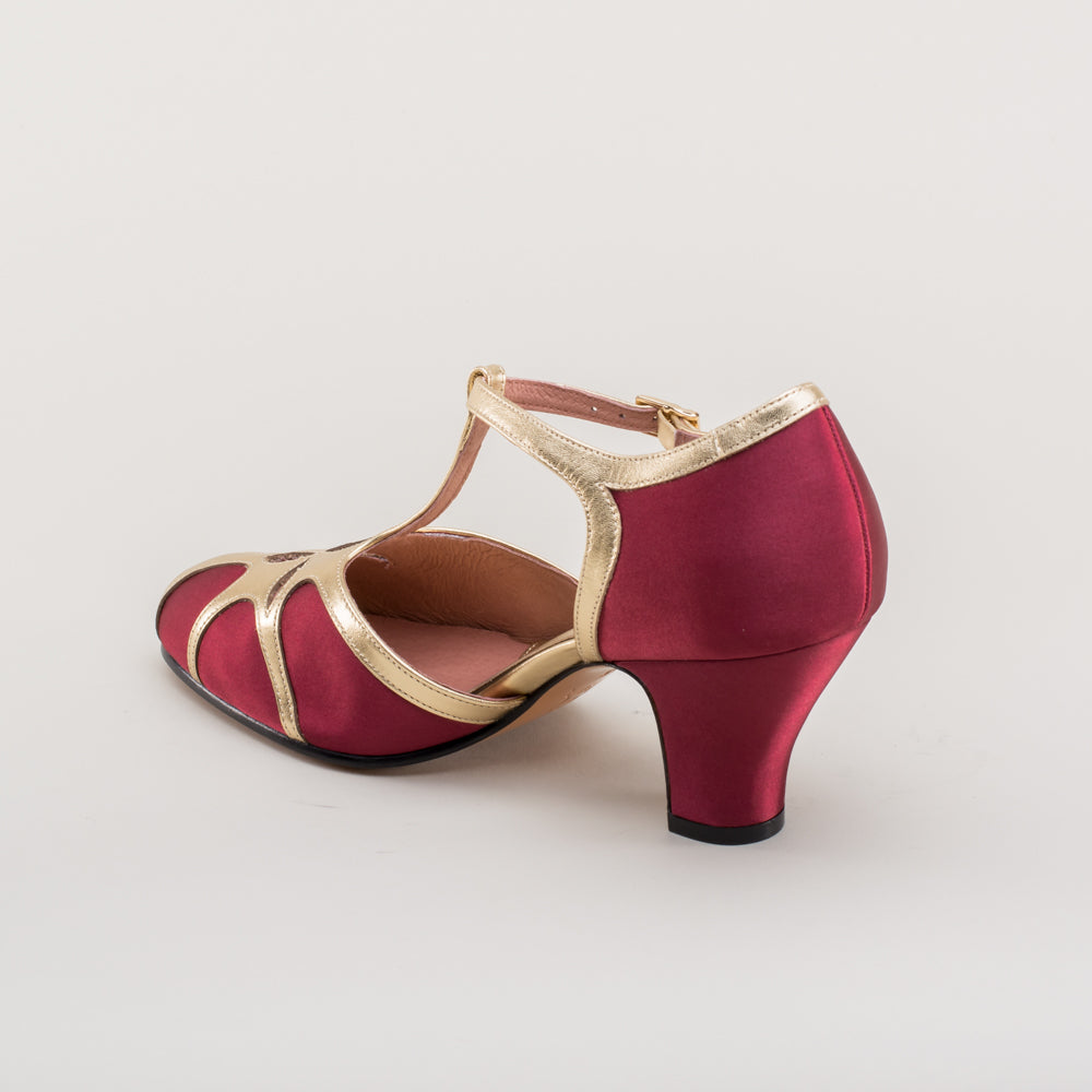 Lilith Vintage Flapper T-Straps Wide (Burgundy/Gold)