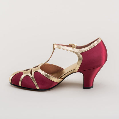 Lilith Vintage Flapper T-Straps (Burgundy/Gold)