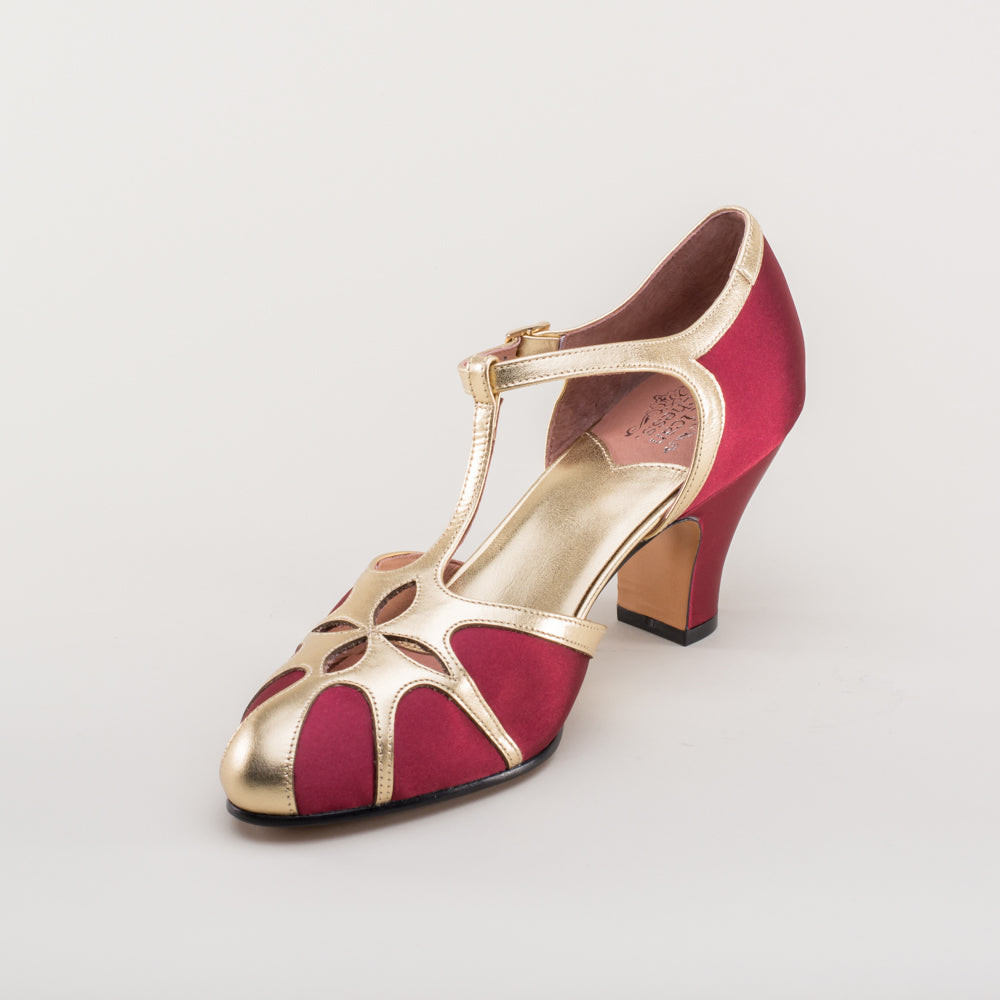 Lilith Vintage Flapper T-Straps (Burgundy/Gold)