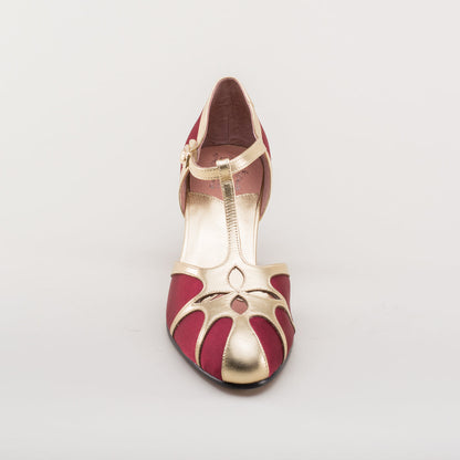 Lilith Vintage Flapper T-Straps Wide (Burgundy/Gold)