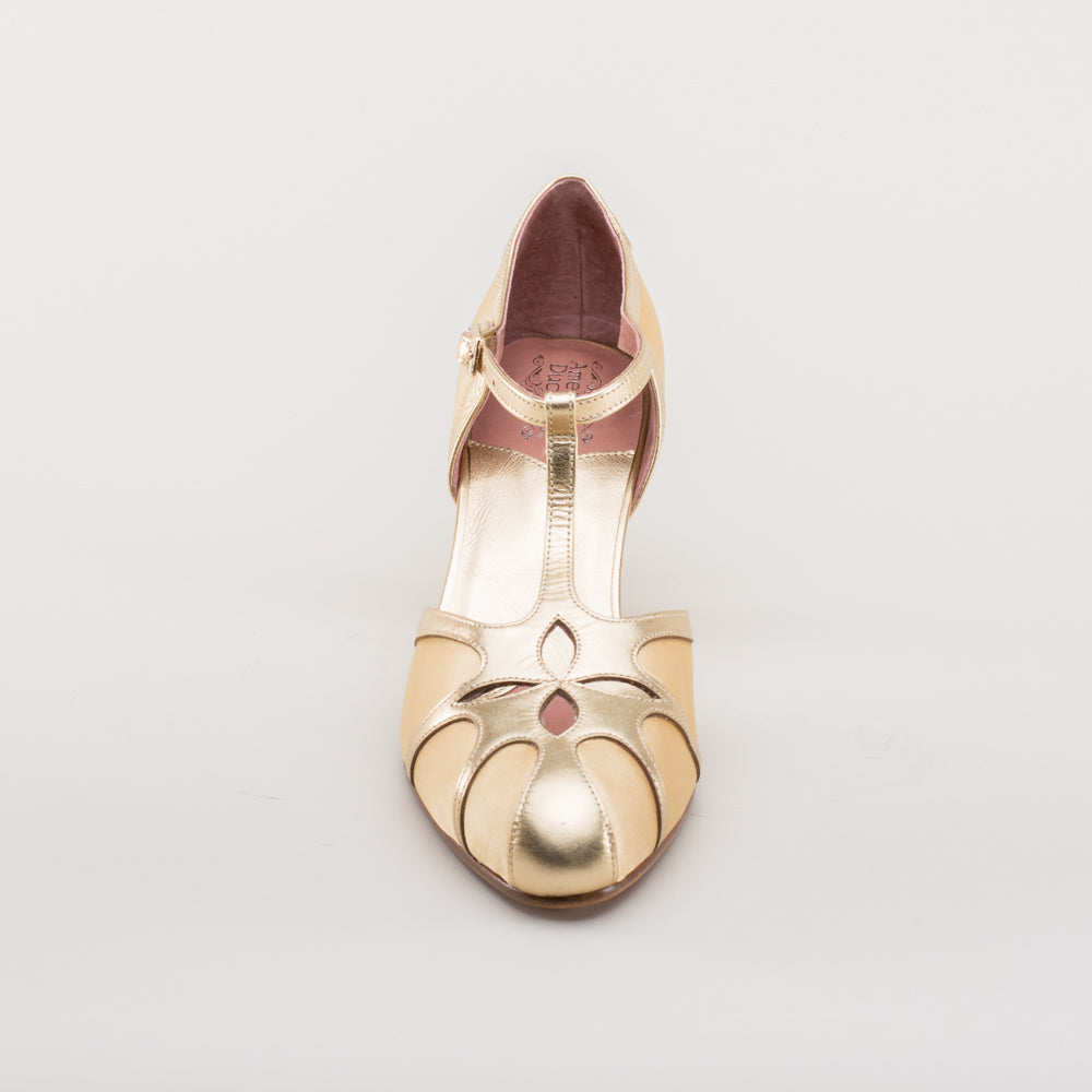 Lilith Vintage Flapper T-Straps Wide (Gold/Gold)