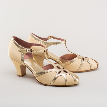 Lilith Vintage Flapper T-Straps Wide (Gold/Gold)