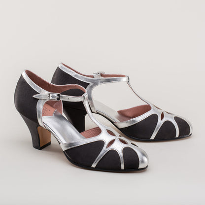 Lilith Vintage Flapper T-Straps (Black/Silver)