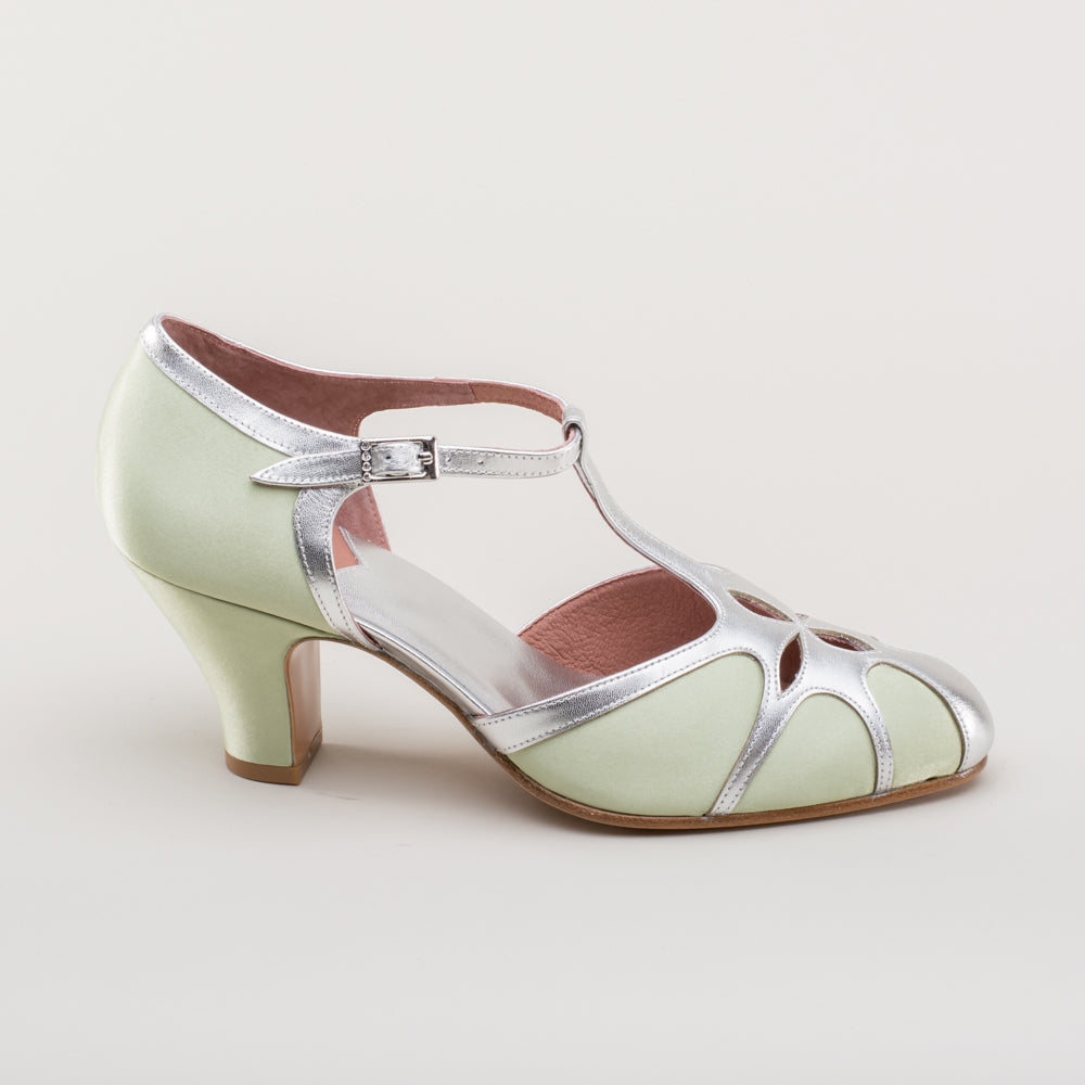 Lilith Vintage Flapper T-Straps (Green/Silver)