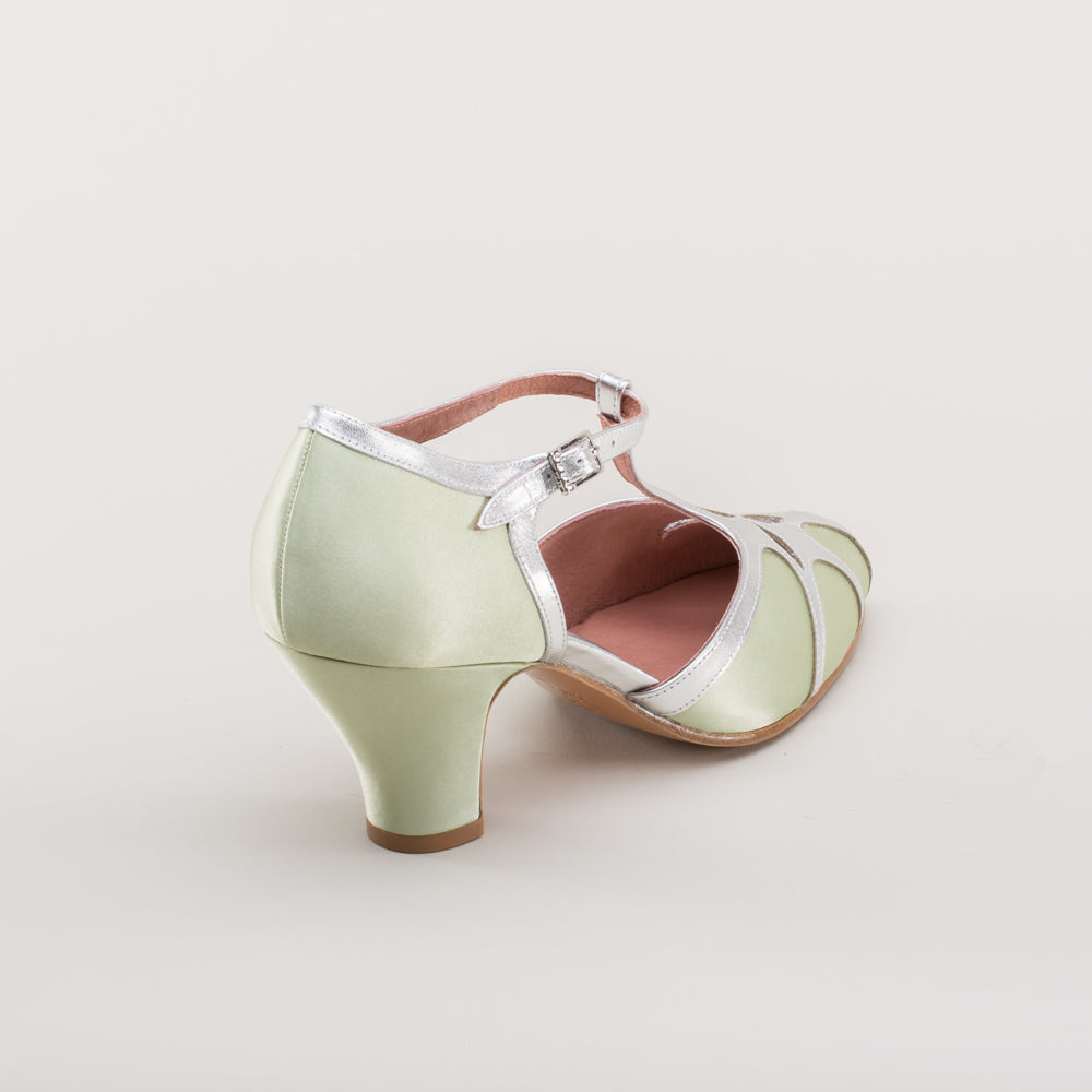 Lilith Vintage Flapper T-Straps Wide (Green/Silver)
