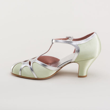 Lilith Vintage Flapper T-Straps Wide (Green/Silver)
