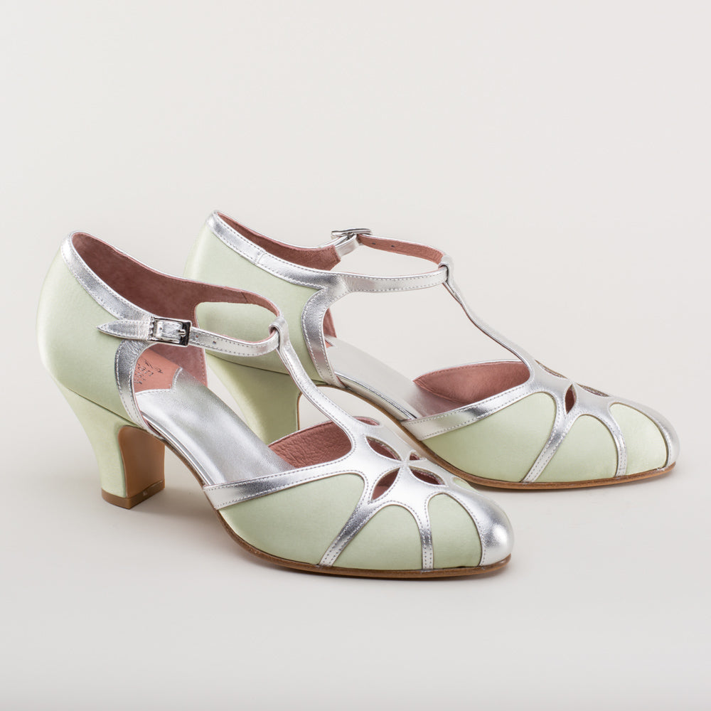 Lilith Vintage Flapper T-Straps (Green/Silver)