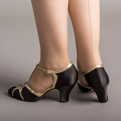 Lilith Vintage Flapper T-Straps Wide (Black/Gold)