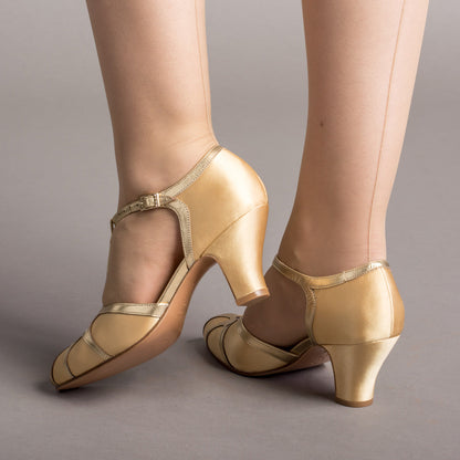 Lilith Vintage Flapper T-Straps (Gold/Gold)