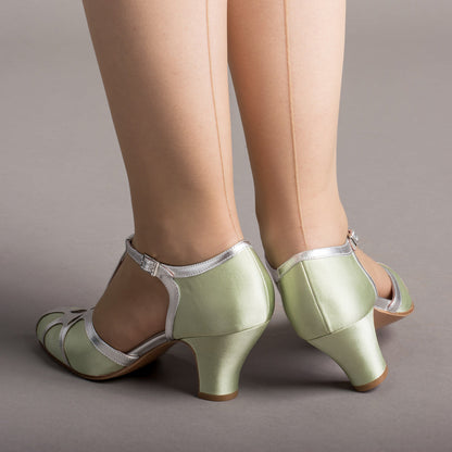 Lilith Vintage Flapper T-Straps Wide (Green/Silver)
