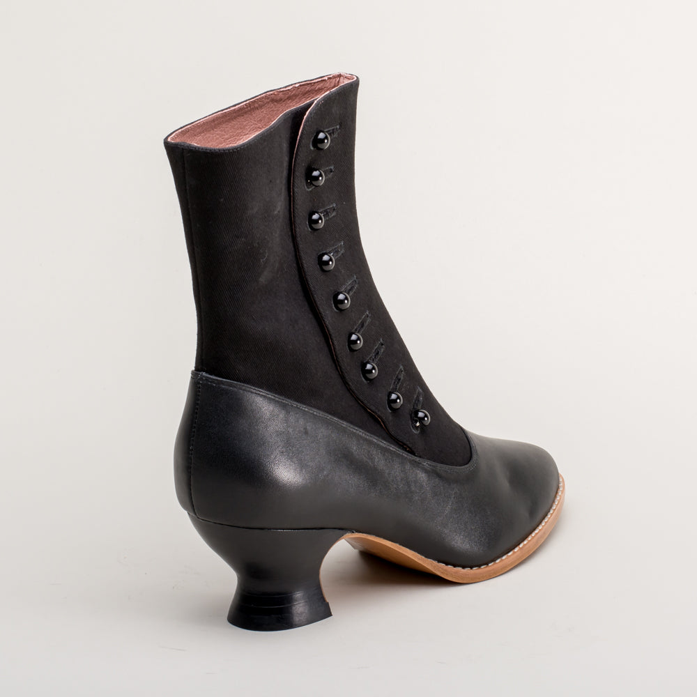 Manhattan Victorian Cloth-Top Button Boots (Black)