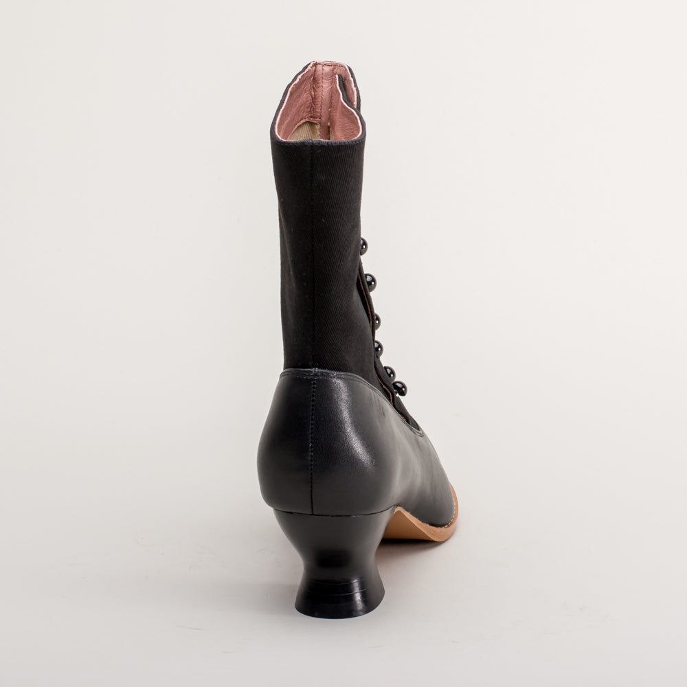 Manhattan Victorian Cloth-Top Button Boots (Black)
