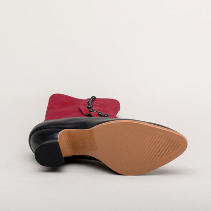 Manhattan Victorian Cloth-Top Button Boots (Burgundy/Black)