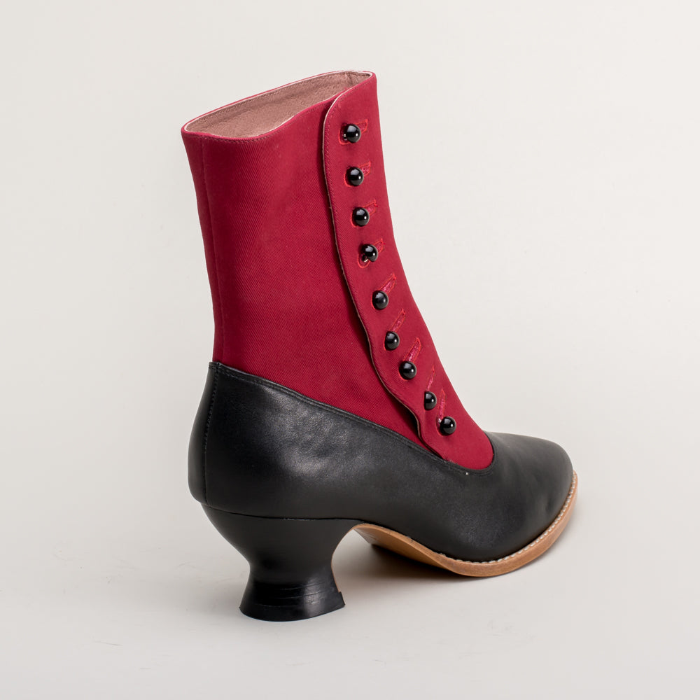 Manhattan Victorian Cloth-Top Button Boots (Burgundy/Black)