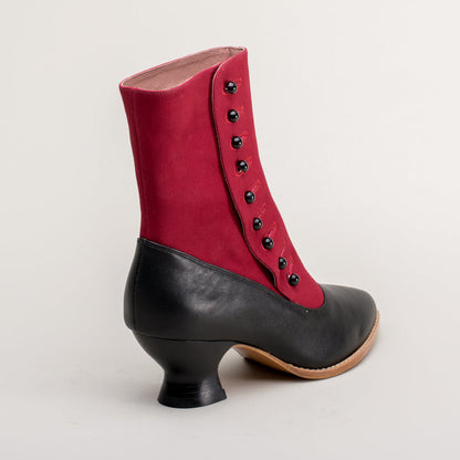 Manhattan Victorian Cloth-Top Button Boots (Burgundy/Black)