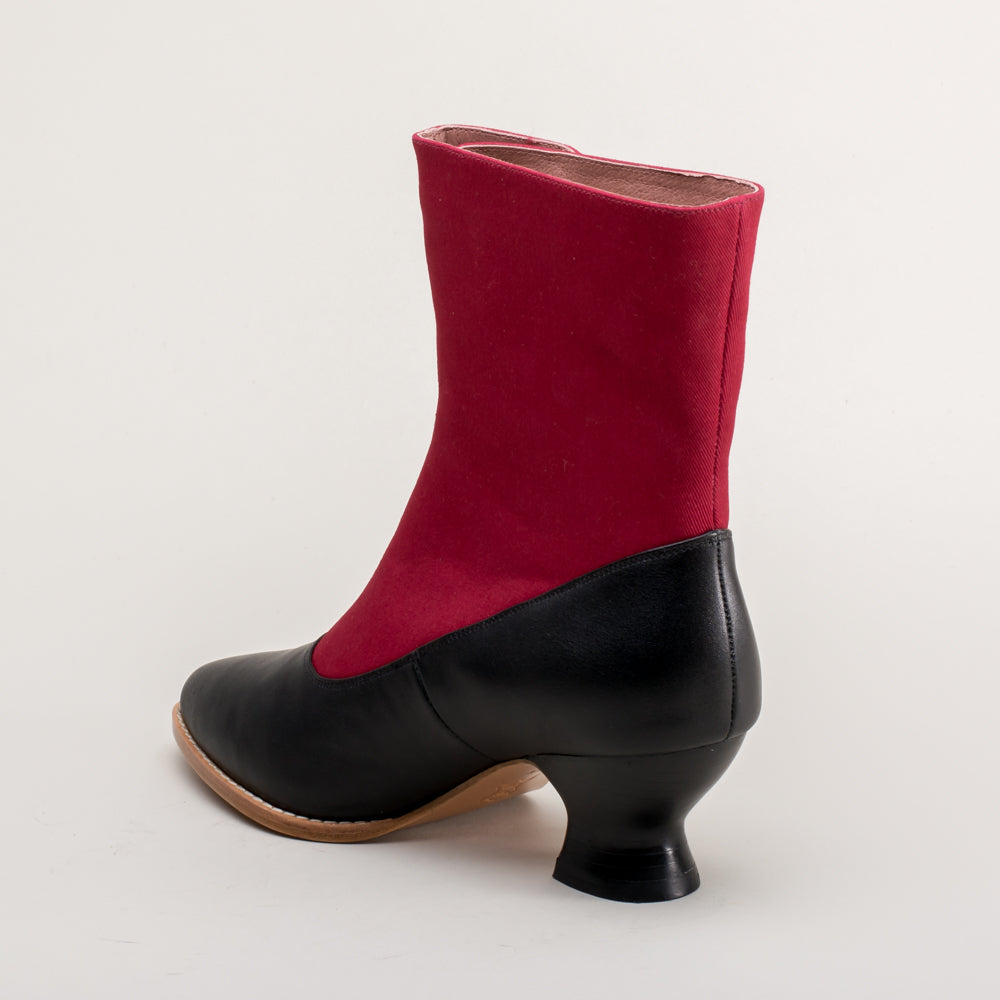 Manhattan Victorian Cloth-Top Button Boots (Burgundy/Black)