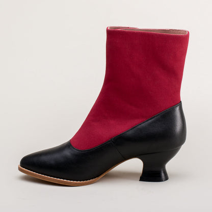 Manhattan Victorian Cloth-Top Button Boots (Burgundy/Black)