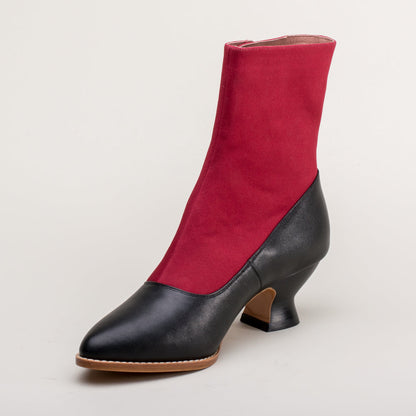 Manhattan Victorian Cloth-Top Button Boots (Burgundy/Black)