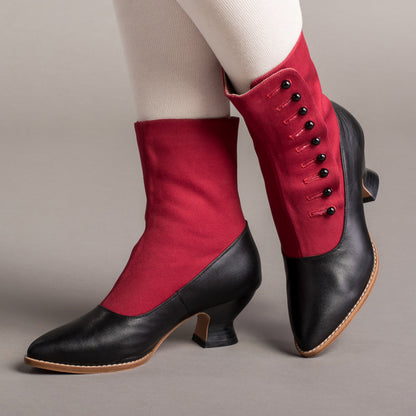 Manhattan Victorian Cloth-Top Button Boots (Burgundy/Black)