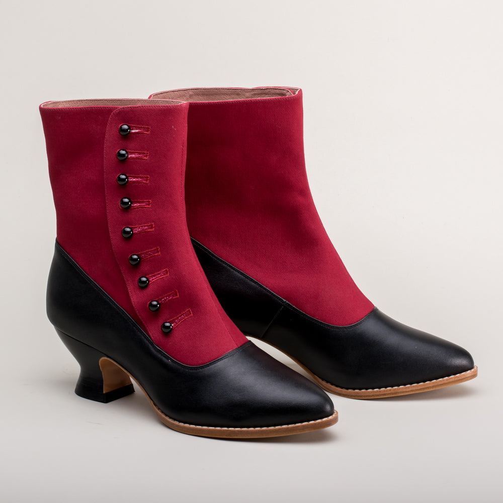 Manhattan Victorian Cloth-Top Button Boots (Burgundy/Black)