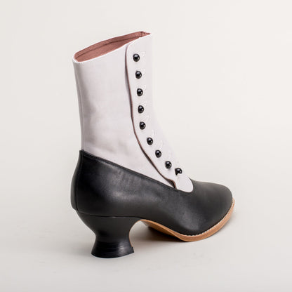 Manhattan Victorian Cloth-Top Button Boots (Grey/Black)