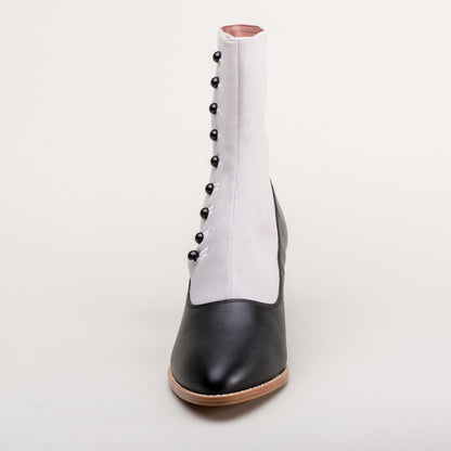 Manhattan Victorian Cloth-Top Button Boots (Grey/Black)