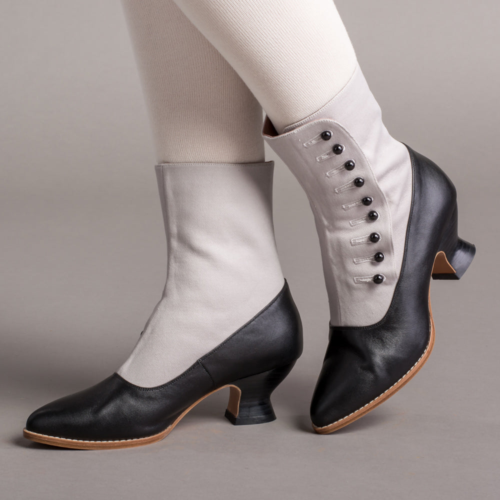 Manhattan Victorian Cloth-Top Button Boots (Grey/Black)