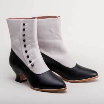 Manhattan Victorian Cloth-Top Button Boots (Grey/Black)