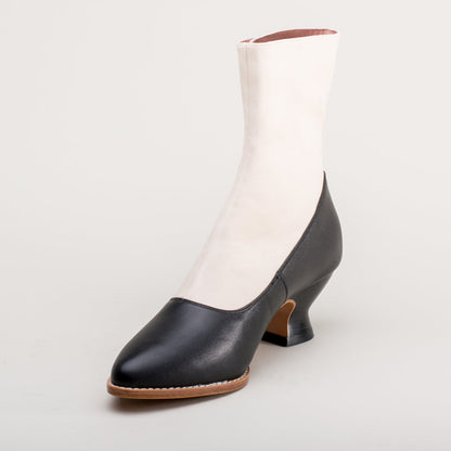Manhattan Victorian Cloth-Top Button Boots (Ivory/Black)