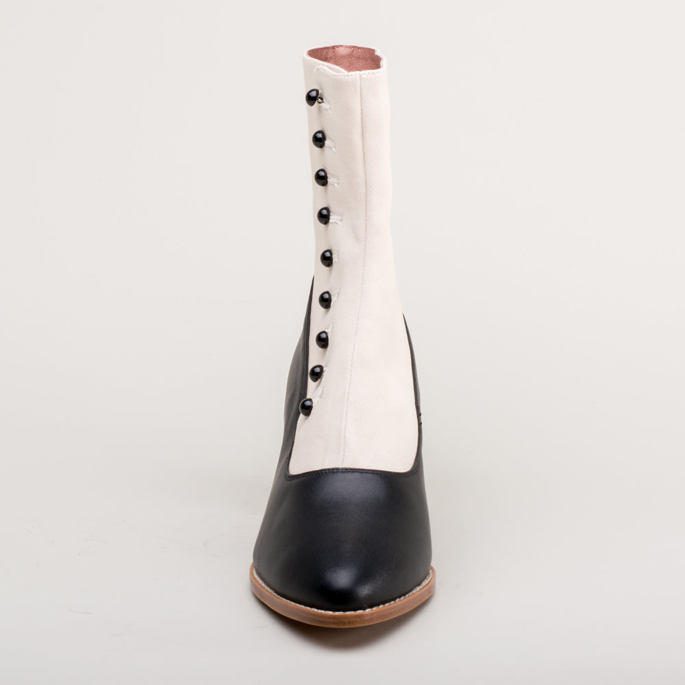 Manhattan Victorian Cloth-Top Button Boots (Ivory/Black)
