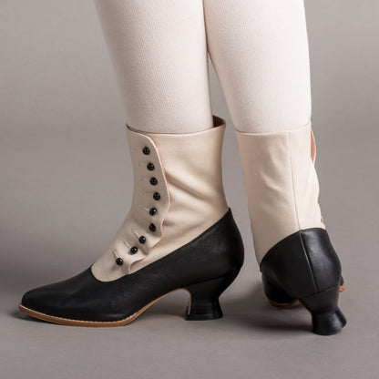 Manhattan Victorian Cloth-Top Button Boots (Ivory/Black)