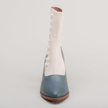 Manhattan Victorian Cloth-Top Button Boots (Ivory/French Blue)