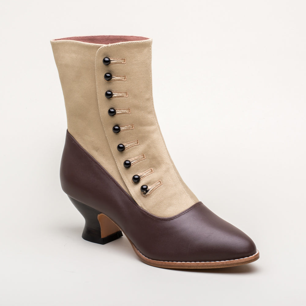 Manhattan Victorian Cloth-Top Button Boots (Tan/Brown)