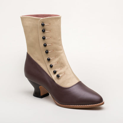 Manhattan Victorian Cloth-Top Button Boots (Tan/Brown)