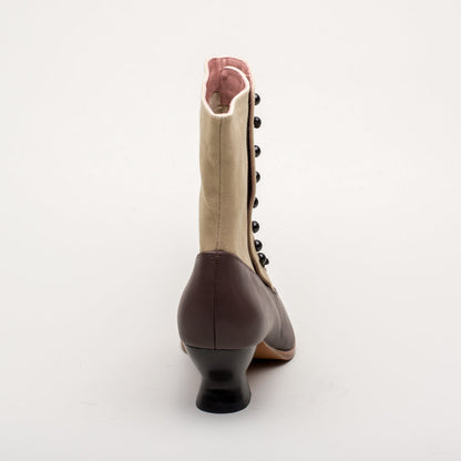 Manhattan Victorian Cloth-Top Button Boots (Tan/Brown)
