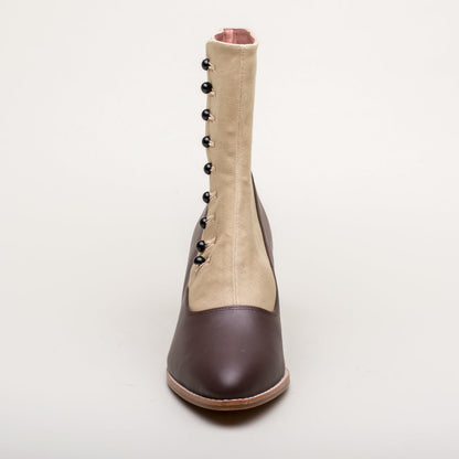 Manhattan Victorian Cloth-Top Button Boots (Tan/Brown)