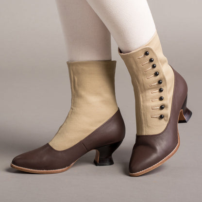 Manhattan Victorian Cloth-Top Button Boots (Tan/Brown)