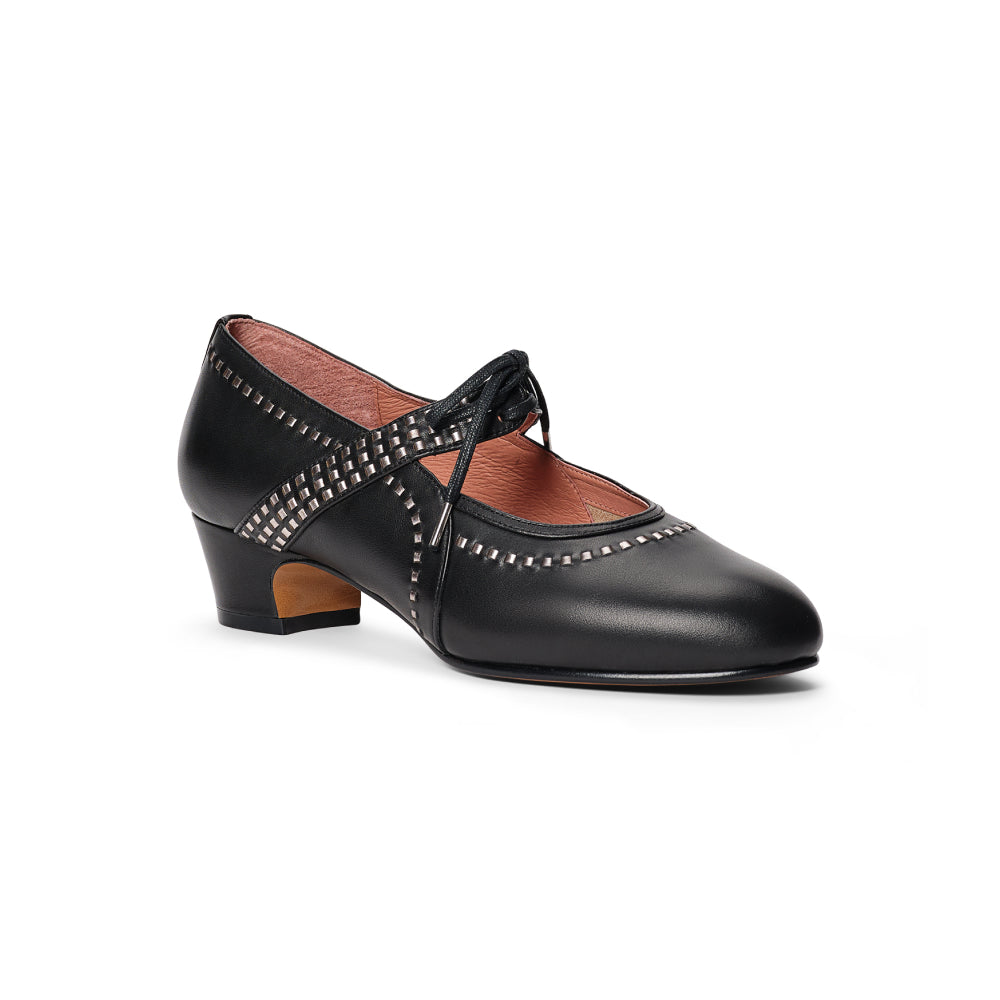 PRE-ORDER Margaret 1920s Shoes Wide (Black/Pewter)