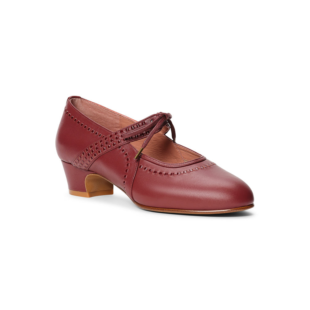 PRE-ORDER Margaret 1920s Shoes Wide (Red/Burgundy)