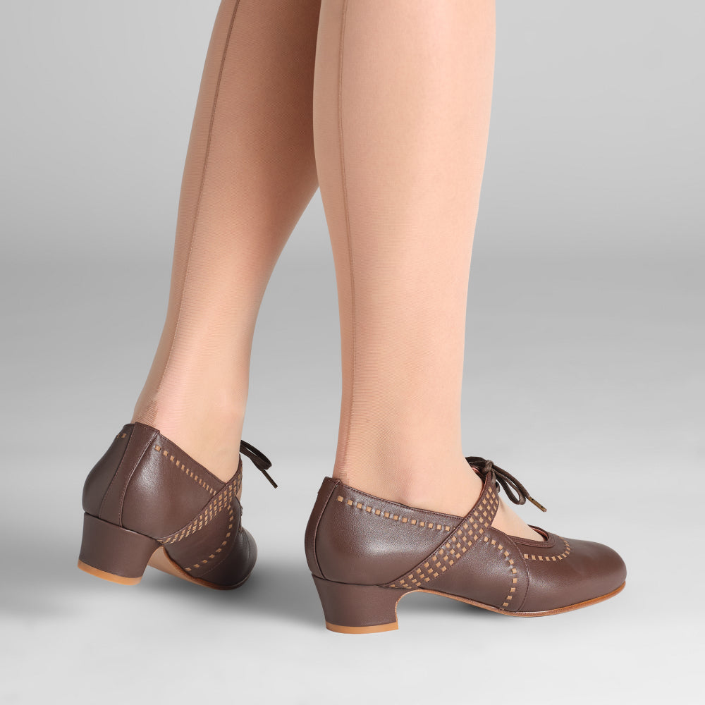 PRE-ORDER Margaret 1920s Shoes Wide (Tan/Brown)