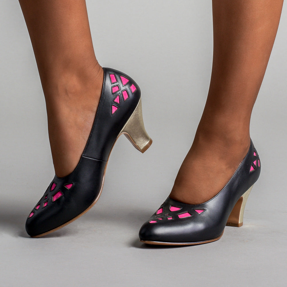Meme Vintage Pumps (Black/Pink/Gold)