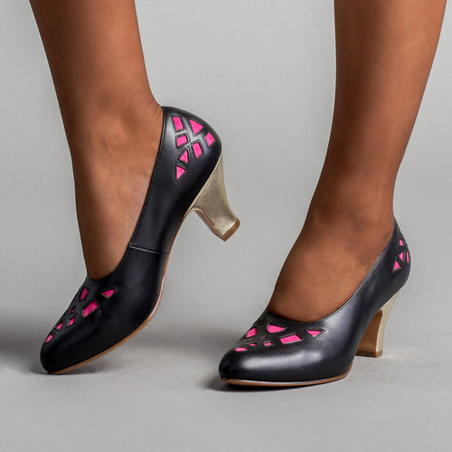 Meme Vintage Pumps (Black/Pink/Gold)