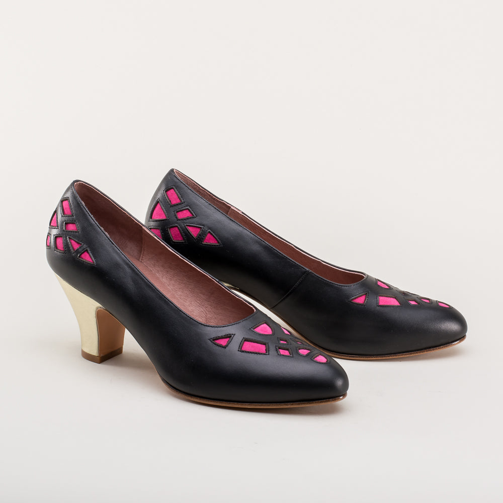 Meme Vintage Pumps (Black/Pink/Gold)