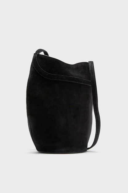 Black Suede Belted Bucket Bag
