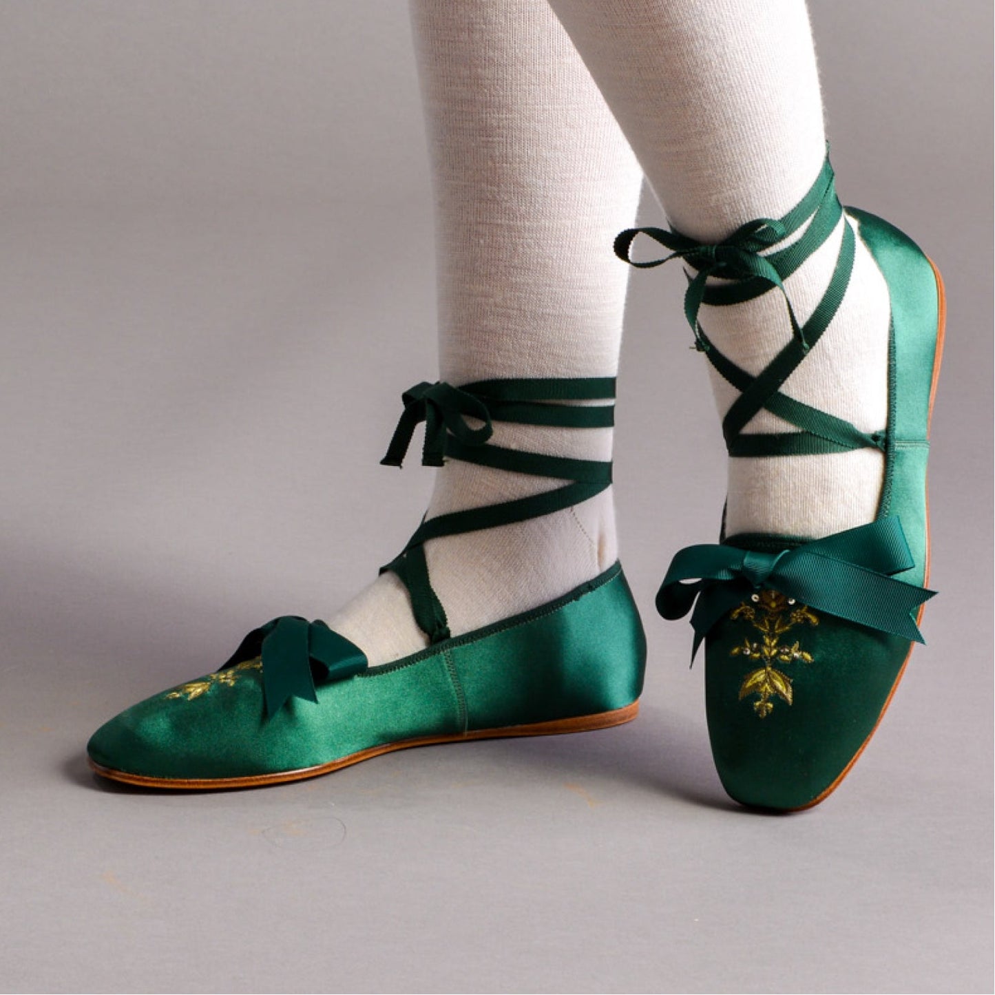 Penelope Regency Slippers (Dark Green)