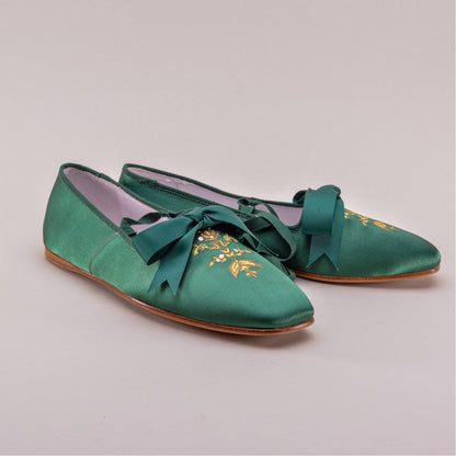 Penelope Regency Slippers (Dark Green)