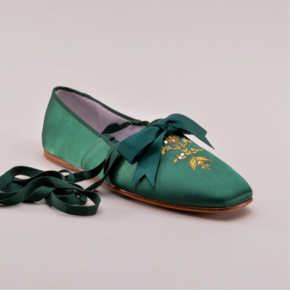 Penelope Regency Slippers (Dark Green)
