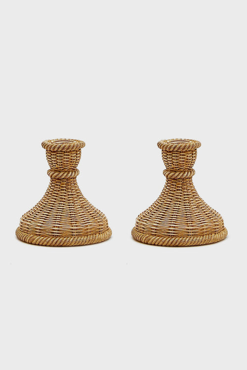 Basket Weave Pattern Set of 2 Candle Holders