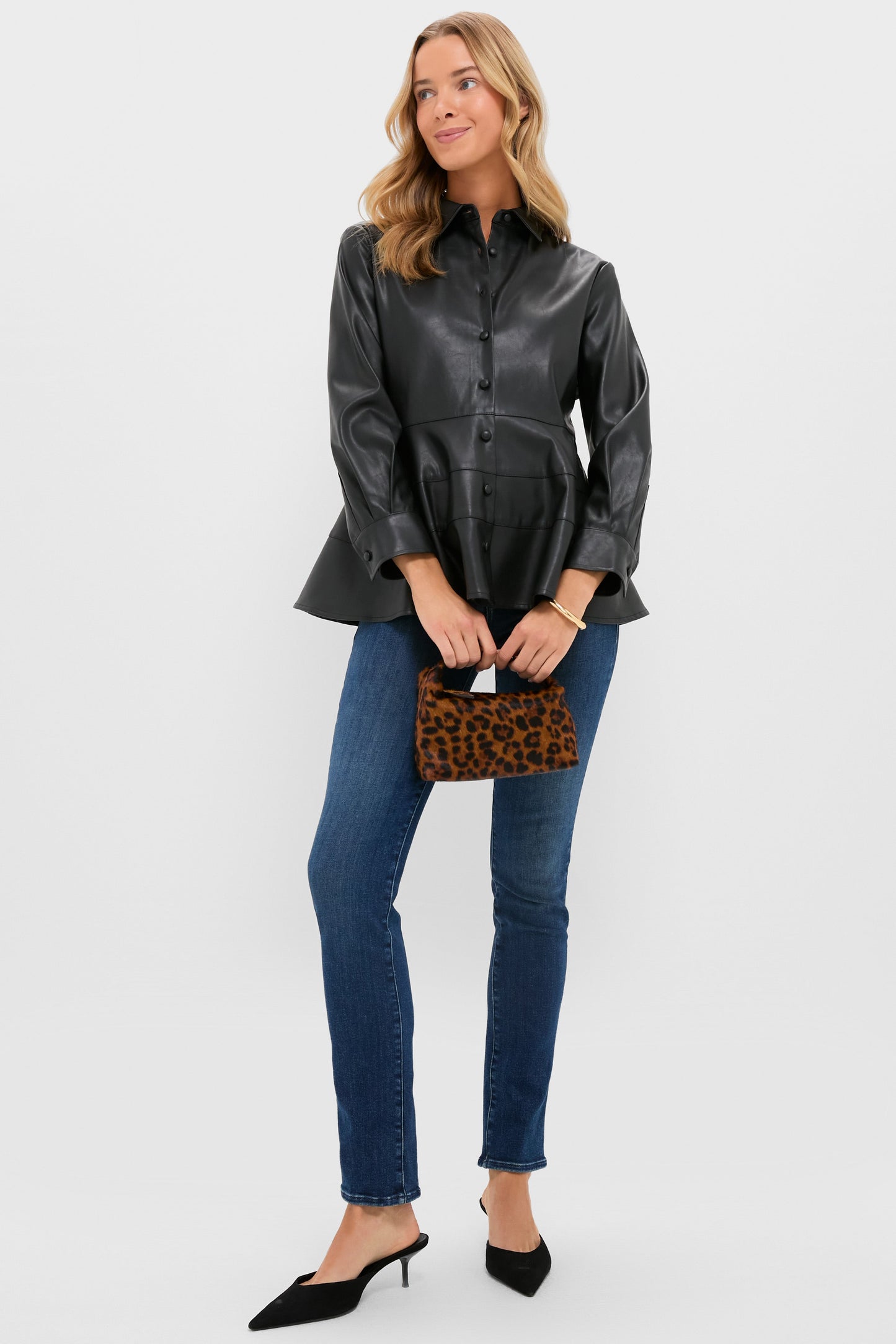 Black Leather Ashlen Blouse