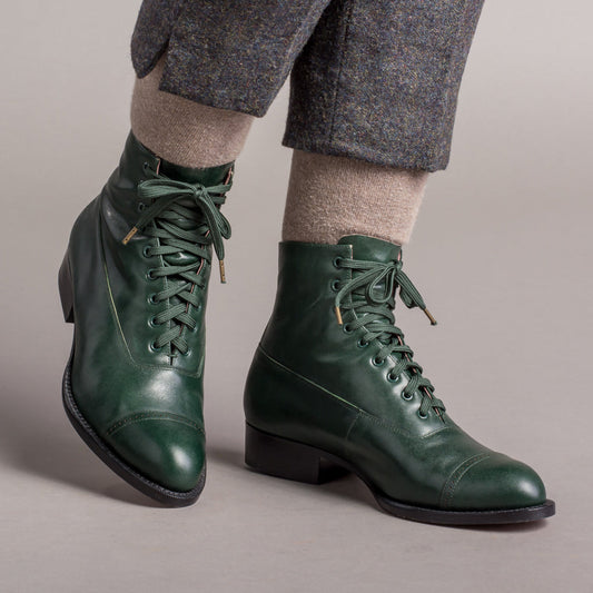 Rainey Vintage Lace-Up Boots (Green)